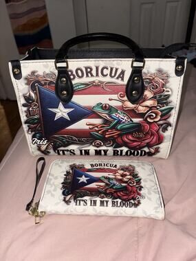 Opulent Boricua Puerto Rico Handbag & Wristlet Wallet Set It's In My Blood Coqui